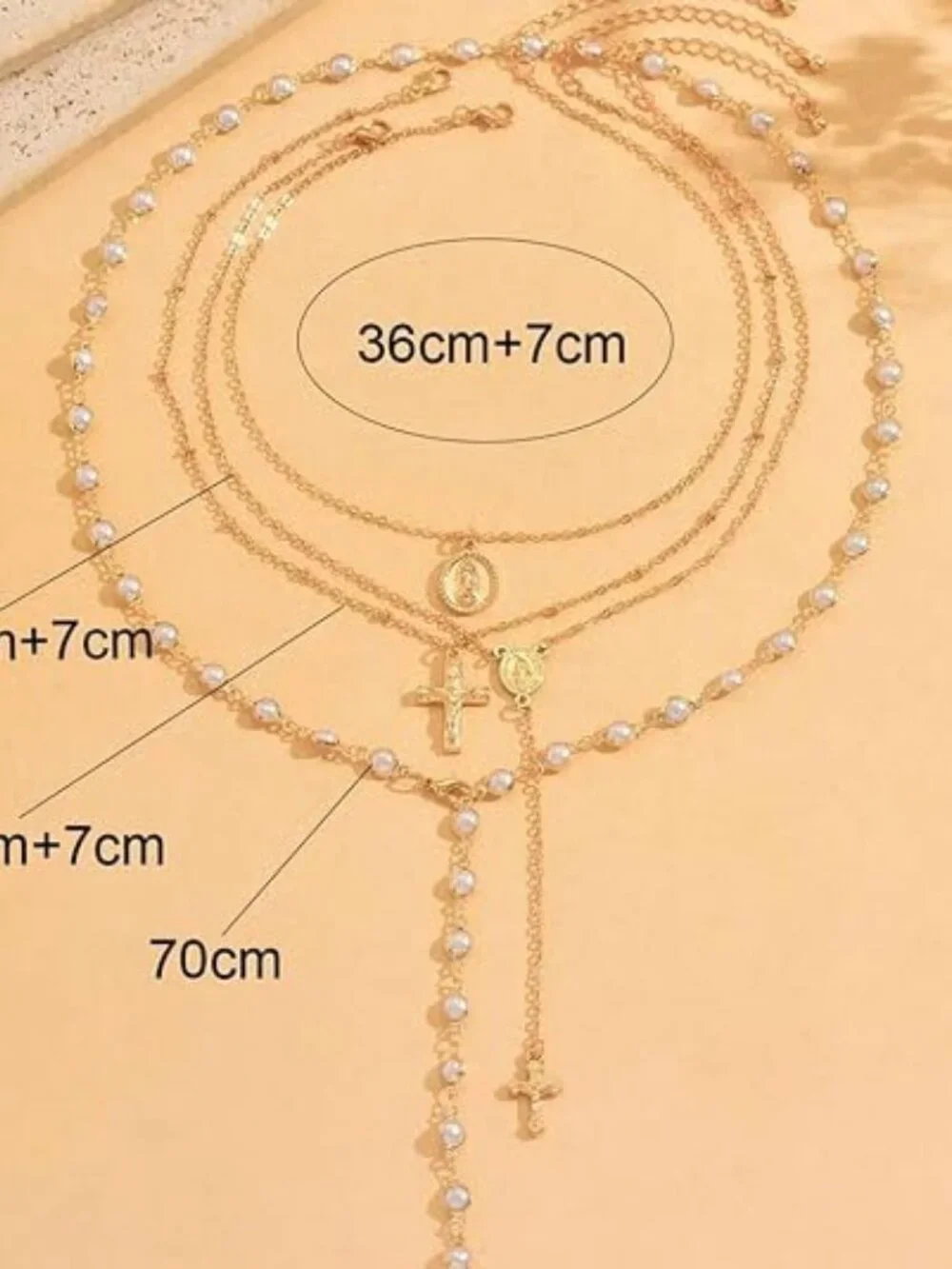 4PCS Layered Gold Cross Necklaces for Women Trendy, Bohemian Bead Pearl Y Long